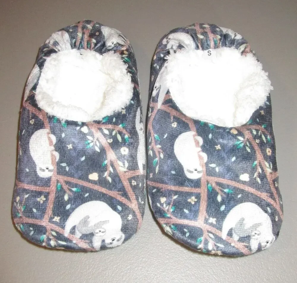 Gredecor Unisex Kids Plush Slippers Navy Blue Sloth Print Size Small (12) Cozy